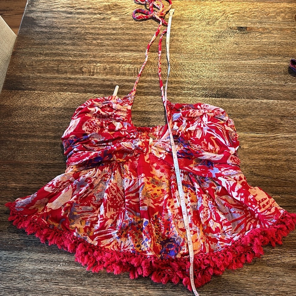 FREE PEOPLE kahlo  Red Floral Boho 2-Piece Halter Top & Tiered Maxi Skirt Set xs - Picture 6 of 16